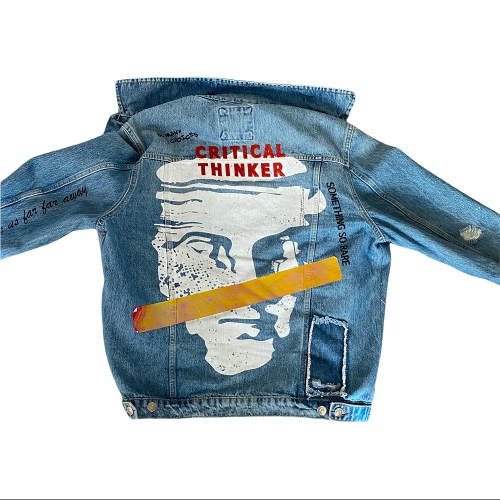 Zara Blue Denim Jacket with Graphic Print